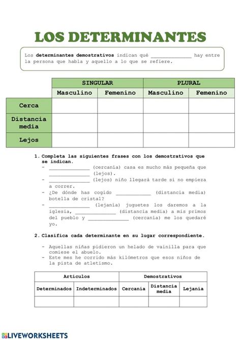 Ejercicio Interactivo De Los Determinantes Demostrativos