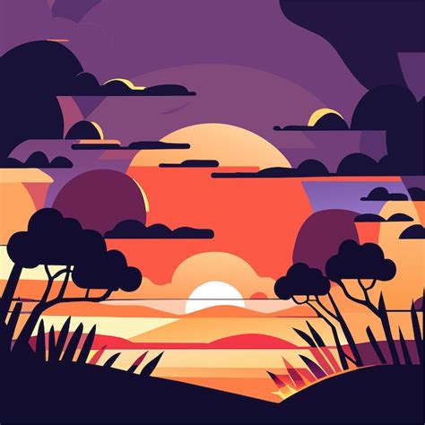 Premium Vector Cartoon Sunset Or Sunrise Gradient Sky With Clouds And Sun