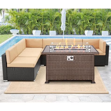 Aecojoy Brown Piece Wicker Patio Conversation Set Firepit Outdoor