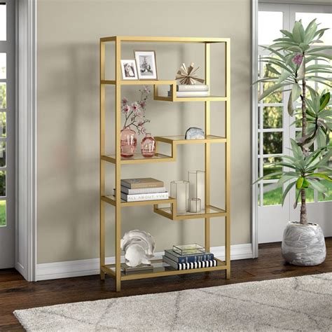 Hudson Canal Johann Tall Rectangular Bookcase In Brass Bk