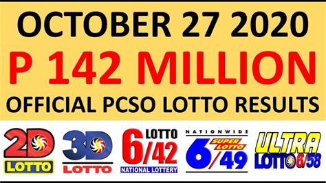 PCSO LOTTO RESULTS OCTOBER 27 2020 TUESDAY 6 42 6 49 6 58 YouTube