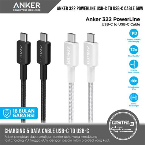 Promo Kabel Data Anker 322 Powerline USB TYPE C To C 60W Cable Fast