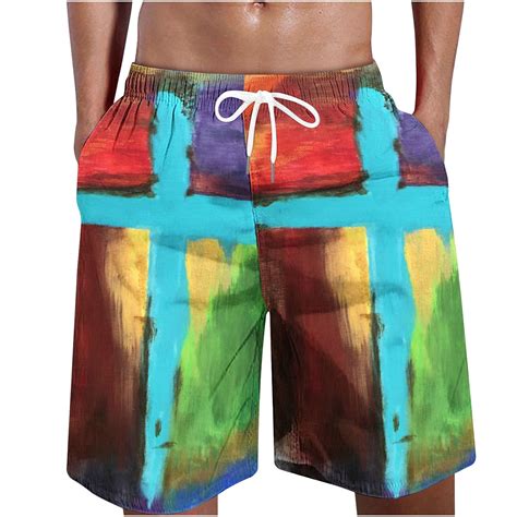 Cllios Mens Swimming Trunks Mens Cross Jesus Print Swim Shorts Big And