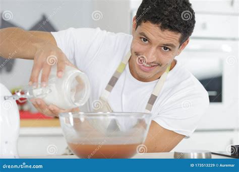 Happy Man Cooking At Kitchen Stock Image Image Of Home Boiling