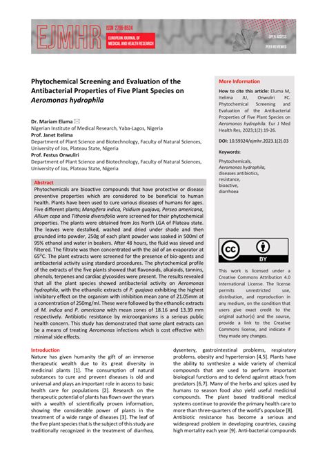 PDF Phytochemical Screening And Evaluation Of The Antibacterial