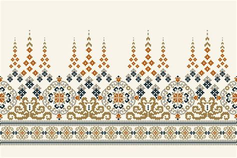 Floral Cross Stitch Embroidery On White Background Geometric Ethnic