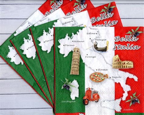 4 Italy Decoupage Napkins With Italy Map Bella Italia Paper Napkins For