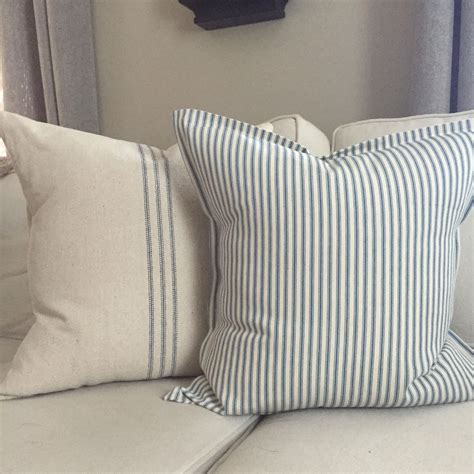 Throw Pillow Set Of 2 Blue Stripe Grain Sack Pillow Blue Etsy