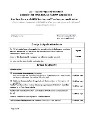 Fillable Online Tqi Act Edu For Teachers With Nsw Institute Of Teachers