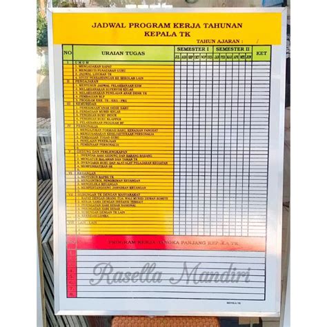 Jual PROGRAM KERJA TAHUNAN KEPALA TK 60x80 - PAPAN DATA SEKOLAH TK RA PAUD - PAPAN AKREDITASI ...