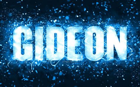 Download Wallpapers Happy Birthday Gideon 4k Blue Neon Lights Gideon