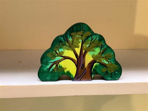 Small Painted Wooden Tree. Companion for Small House Collections. 3 ...