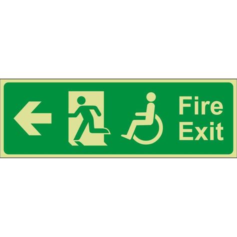 Fire Exit Wheelchair Left Arrow Photoluminescent Disabled Exit Signs