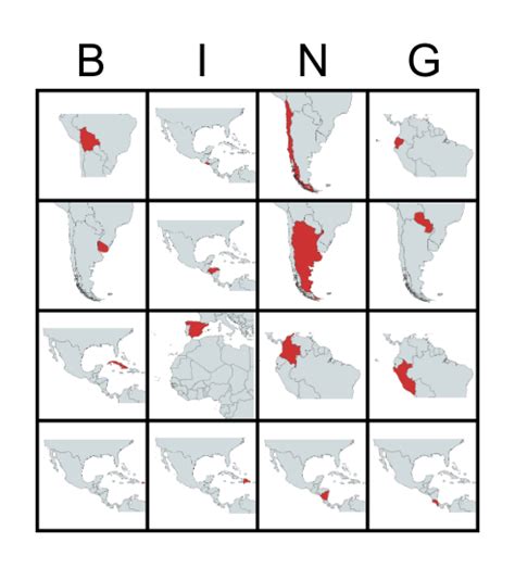 Los países hispanos BINGO Card