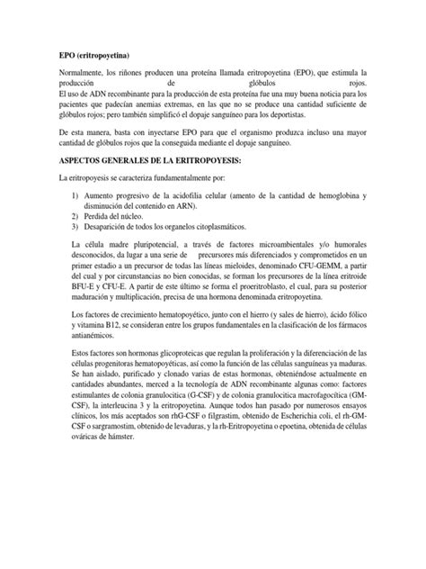 Epo Eritropoyetina Pdf Glóbulo Rojo Biología Molecular