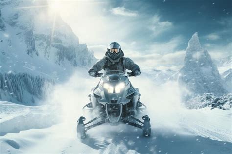 Premium AI Image | a snowmobile with a mountain background and a man ...