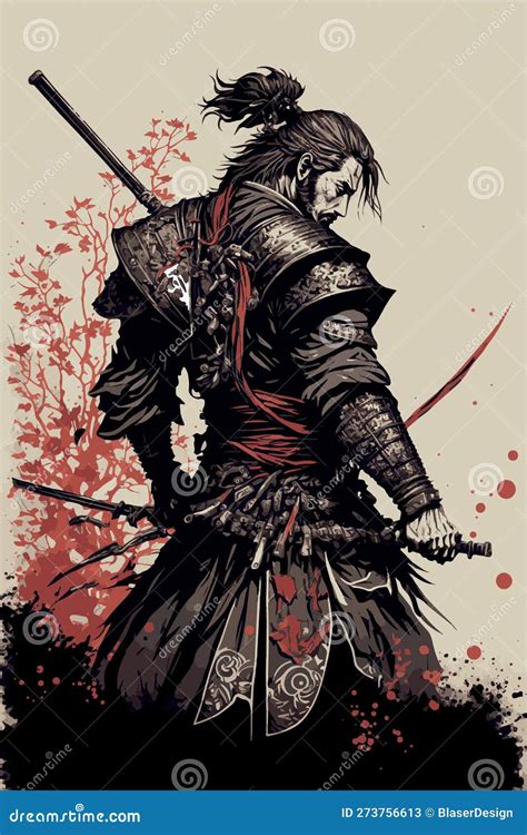 Japanese Samurai Warrior Mighty Ninja With Swords Cool Poster Of