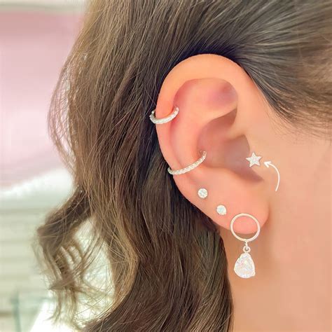 Piercing Helix De Prata Base Reta Estrela Zirc Nia Dibali Joias