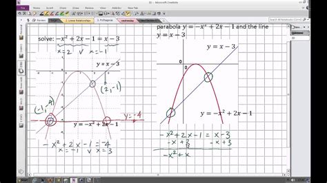 Finding The Intersection Points Of A Parabola And A Line Algebraically Youtube