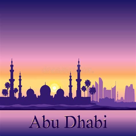 Abu Dhabi Skyline Silhouette Background With A Grand Mosque Stock