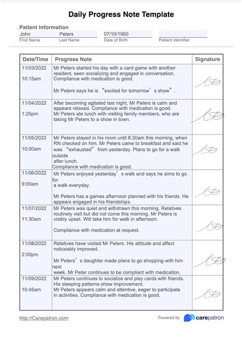 Daily Progress Note Template And Example Free Pdf Download