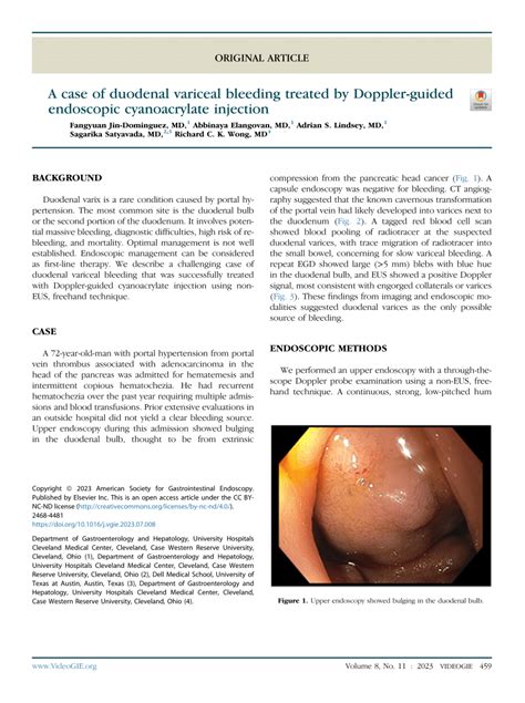 Pdf A Case Of Duodenal Variceal Bleeding Treated By Doppler Guided