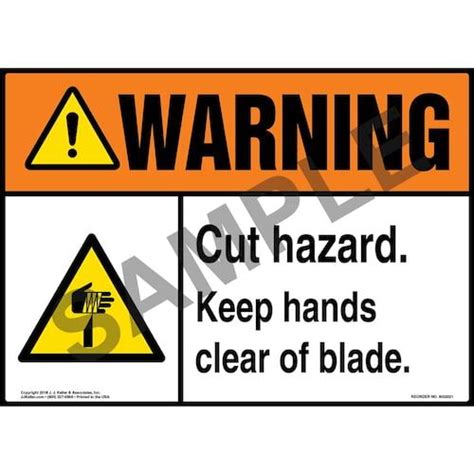 Warning Cut Hazard Keep Hands Clear Of Blade Sign With Icon ANSI