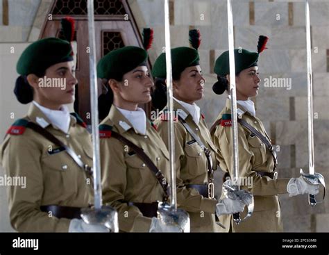 Female Cadets Of Pakistan Army Stand Guard At The Mausoleum Of Quaid E