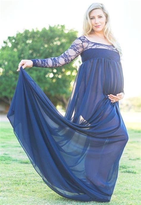 Long Sleeve Chiffon Lace Maternity Gown Etsy