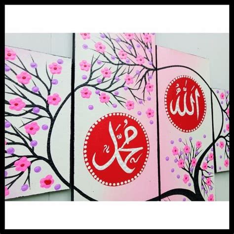 Lukisan Corak Bunga Sakura Workspace Pink Flamingo Painted Watercolor