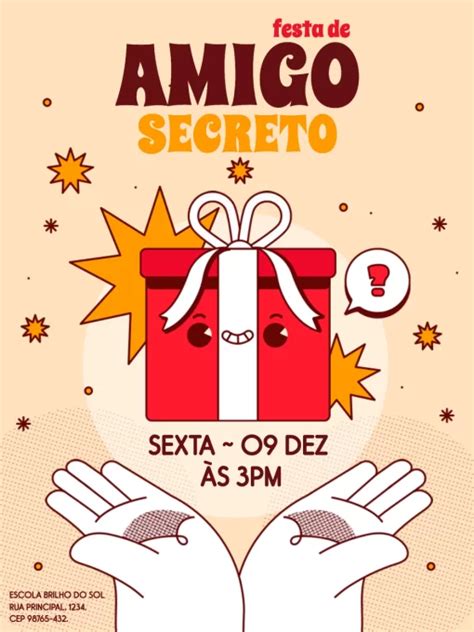 Convite Amigo Secreto Divertido Edite Online