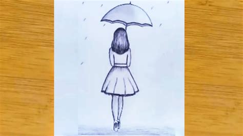 How To Draw A Girl With Umbrella Pencil Sketch Step By Step Very Easy