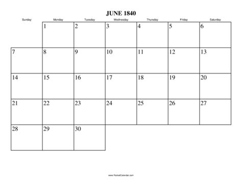 June 1840 Calendar