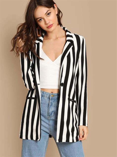 Black And White Vertical Striped Blazer