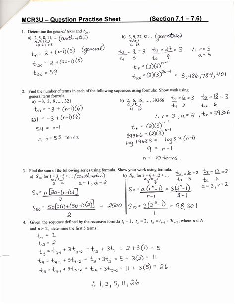 Worksheet On Sequence And Series