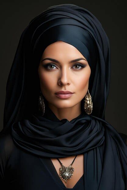 Premium Photo Woman With Black Head Scarf And Earrings On Her Head