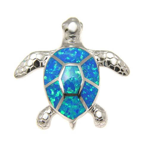 925 Sterling Silver Hawaiian Honu Sea Turtle Blue Opal Slider Pendant