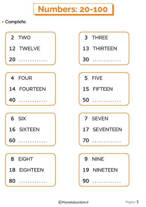 Numeri In Inglese Da A Schede Per La Scuola Primaria