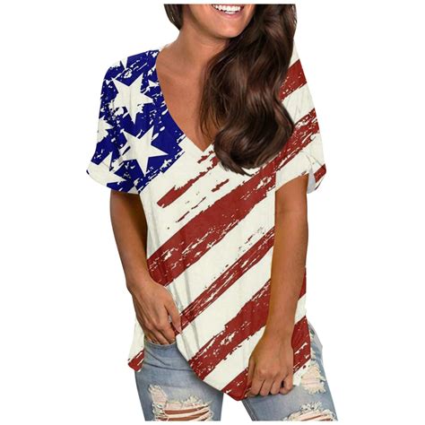 Tqwqt American Flag Shirts Women 4th Of July T Shirt Loose Patriotic T Shirts Usa Flag Tops