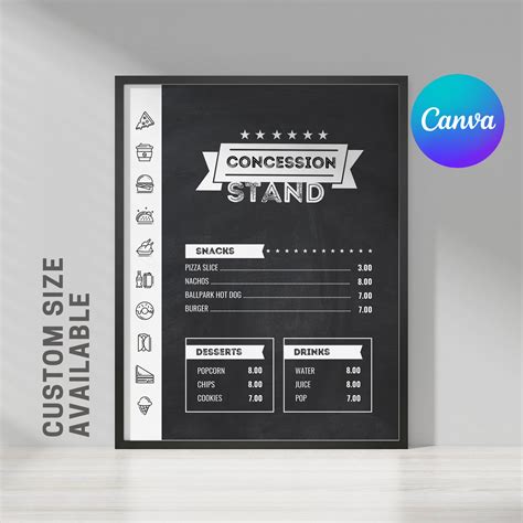 DIY Concession Menu Template Concession Stand Menu Template Concession ...