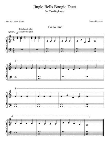 Jingle Bells Piano Duet Boogie Style For Two Beginners Pianists No Verse Arr Louise Harris