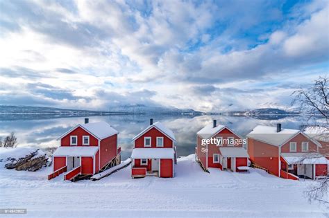 Norwegian Cabins On The Fjord Shore In Northern Norway In Winter High ...