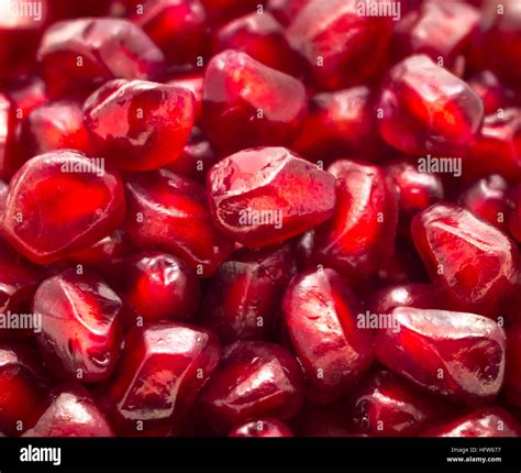 Fresh Organic Pomegranate Seeds Close Up Of Red Juicy Seeds Stock