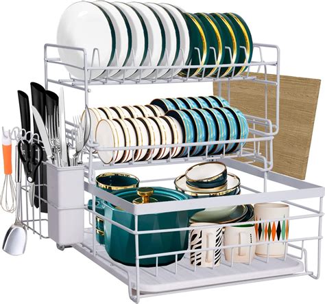 Suertree Dish Drainer Rack Stainless Steel With Drip Tray 3 Tier Large