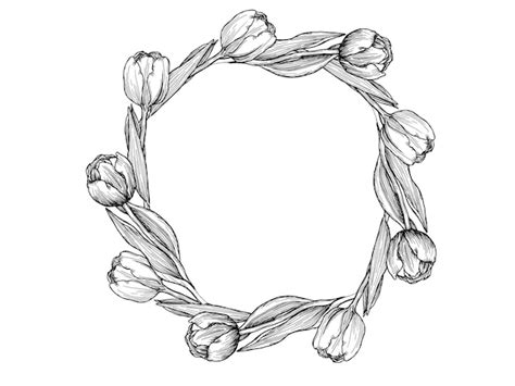 Premium Vector Tulips Wreath Drawing In One Line Drawing Minimal Art