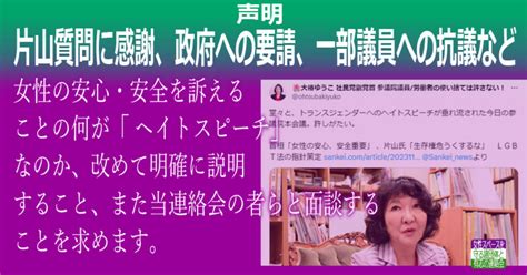 声明―片山質問に感謝、政府への要請、一部議員への抗議など―｜女性スペースを守る会