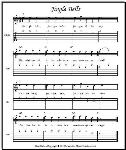 Free Christmas Songs Jingle Bells For Guitar Music For Music Teachers