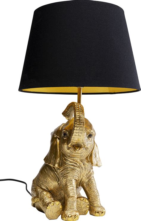 Lampa stołowa glamour złoty słonik abażur czarny 27x48 cm KARE