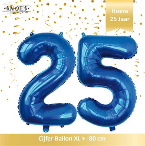 Cijfer Ballon 25 Jaar Hoera 25 Jaar Snoes Blauw 80 Cm Verjaardag