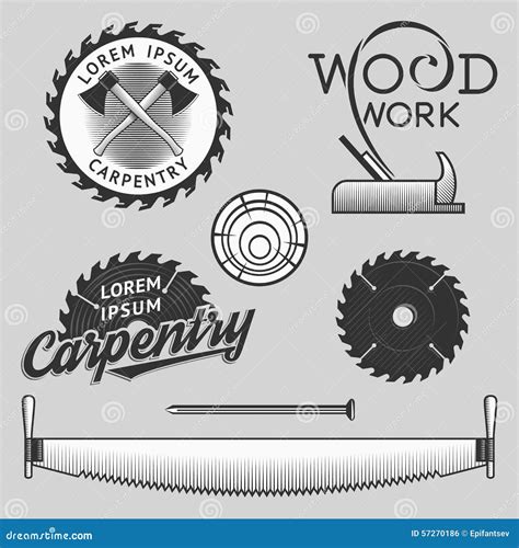 Vintage Set Of Carpentry Logos Labels And Design Elements Stock